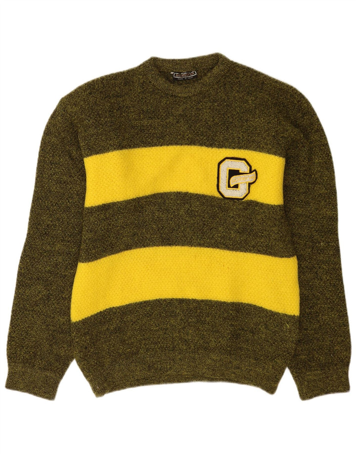 Gomena Suéter masculino com gola redonda e gola redonda, bloco colorido verde médio