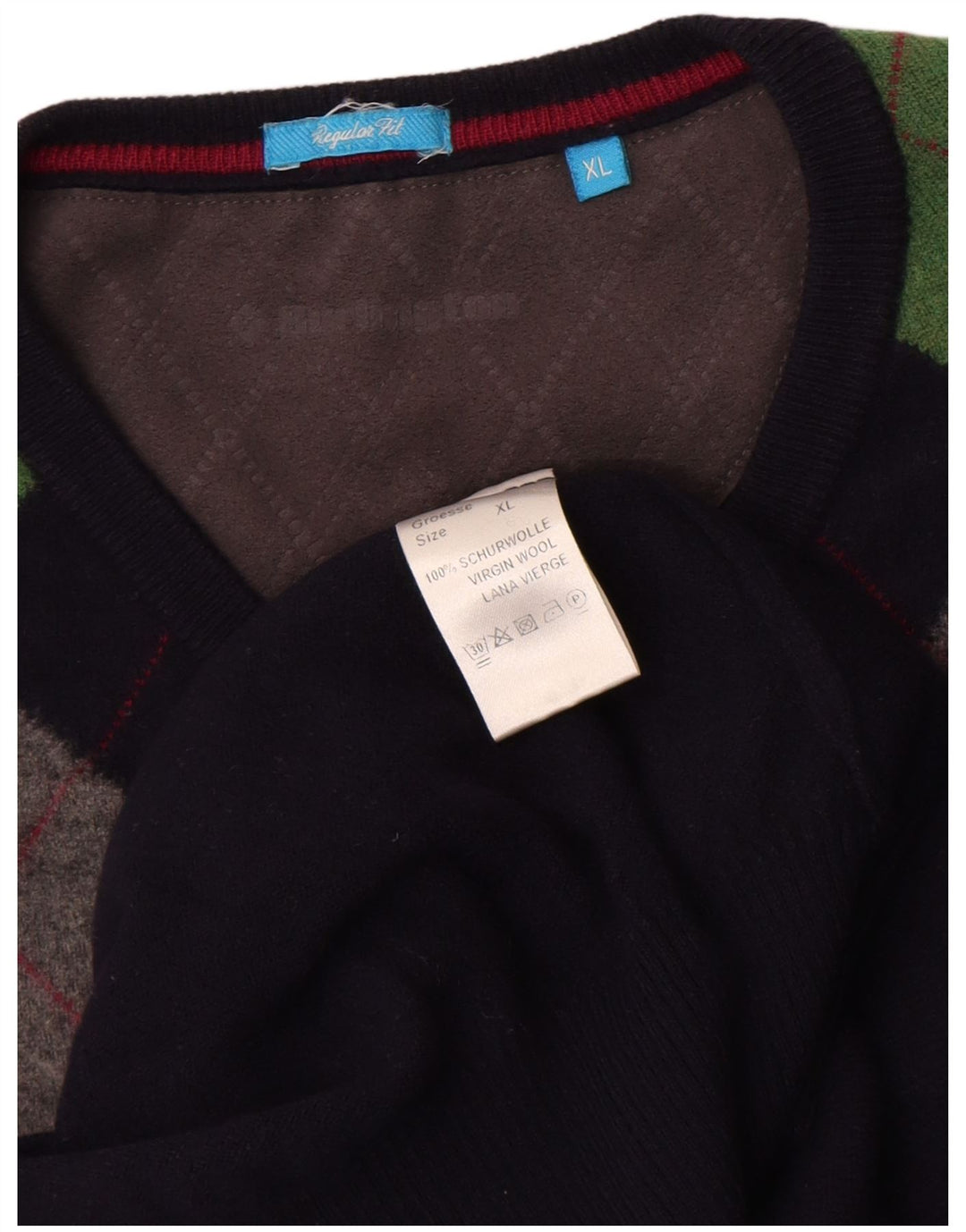 Suéter masculino Burlington com decote em V XL azul marinho Argyle/Diamante