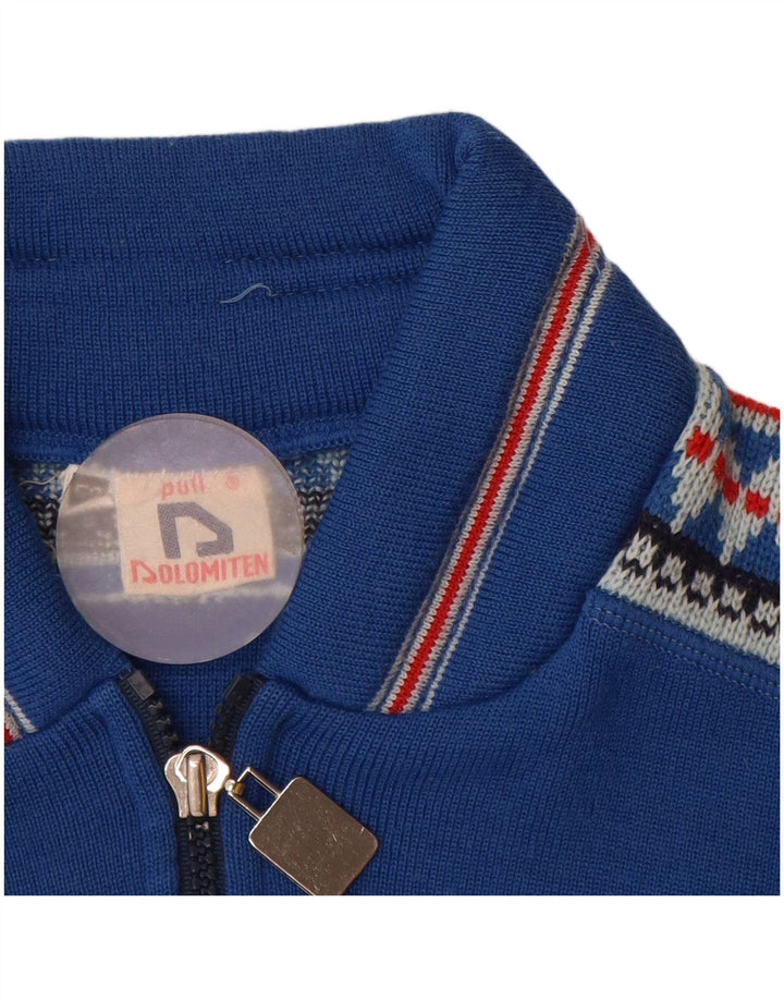 Suéter cardigã masculino Dolomiten IT 50 lã geométrica azul médio