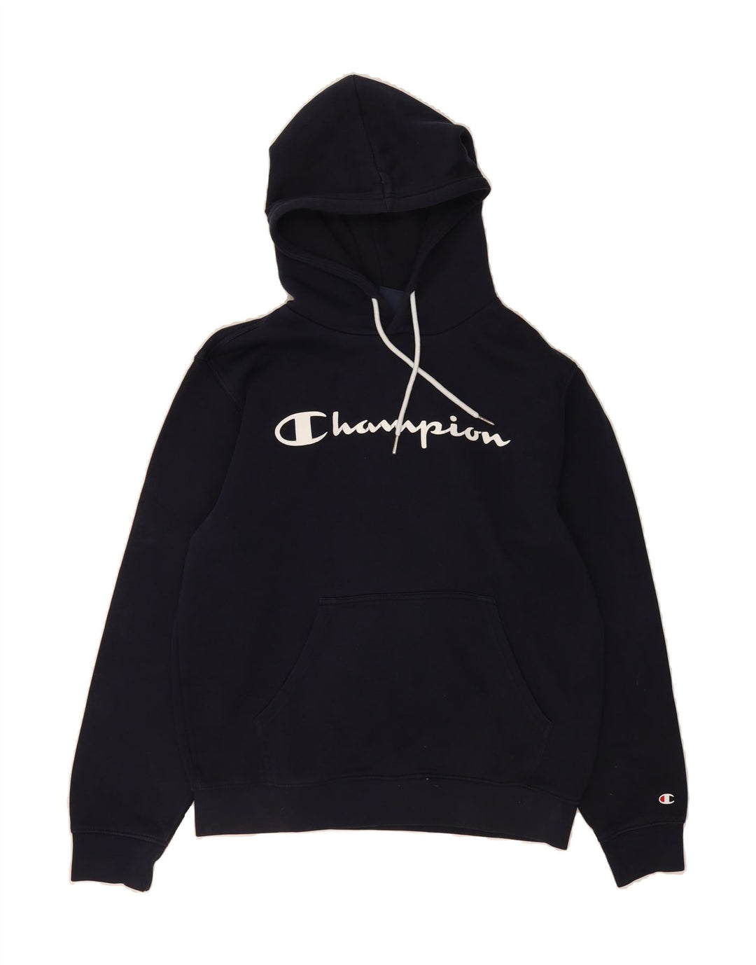 CHAMPION Mens Graphic Hoodie Jumper Large Navy Blue Cotton Vintage Champion and Second-Hand Champion from Messina Hembry 