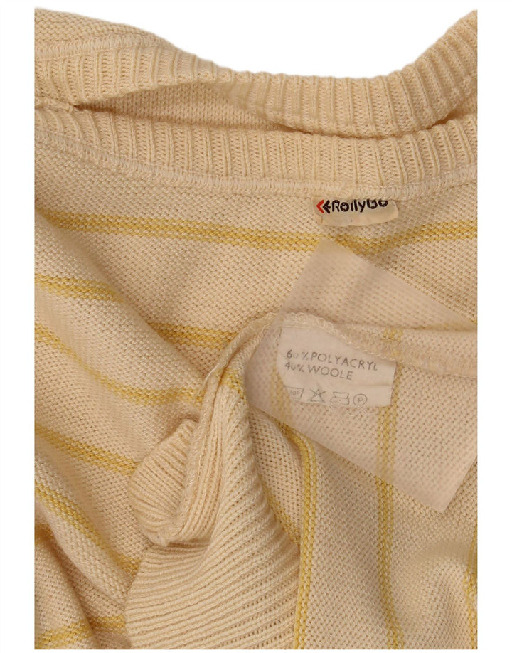 Suéter masculino vintage com gola barco, poliacrílico listrado bege médio