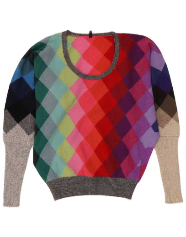 Suéter feminino Benetton com gola canoa UK 10 pequeno multicolorido