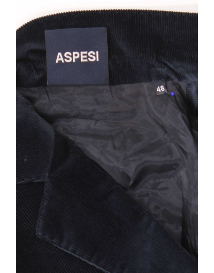 Jaqueta blazer feminina de veludo cotelê com 2 botões Aspesi IT 48 XL azul marinho algodão