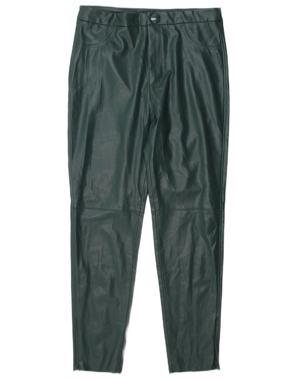 Zara Calça feminina skinny de couro sintético de cintura alta grande W30 L28 verde