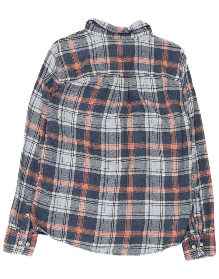 Camisa masculina de flanela Fat Face pequena de algodão xadrez azul