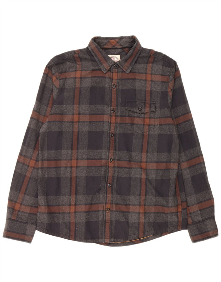 Camisa masculina de flanela Fat Face grande algodão xadrez cinza