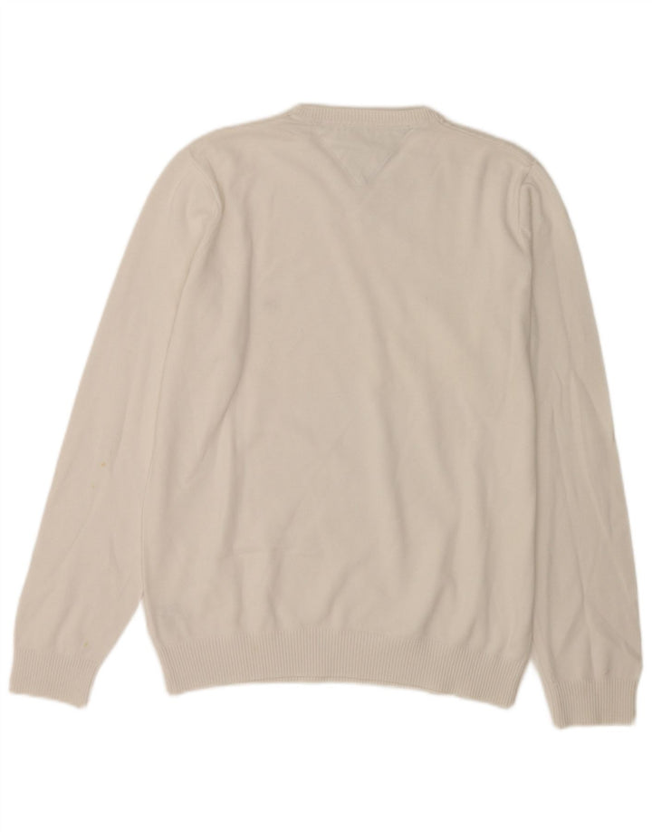 Suéter masculino Tommy Hilfiger com decote em V médio algodão branco