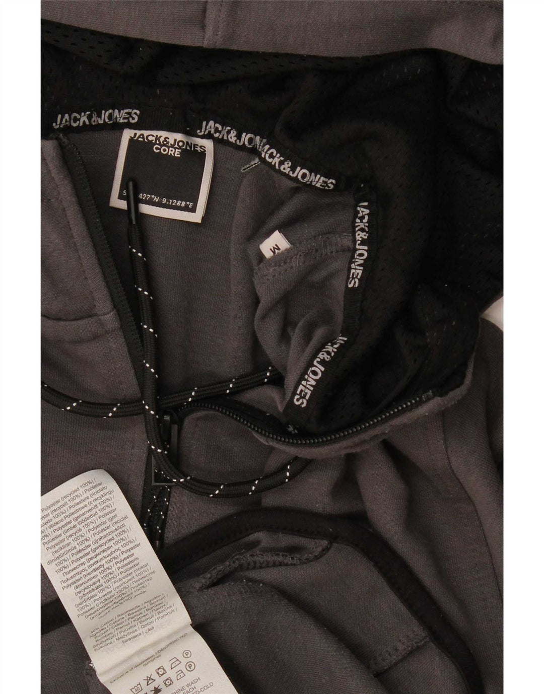 Jack & Jones Suéter masculino com capuz e zíper cinza médio poliéster