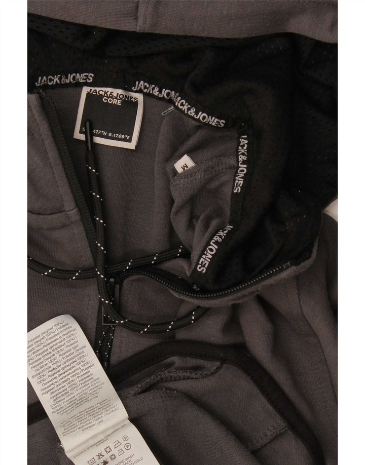 Jack & Jones Suéter masculino com capuz e zíper cinza médio poliéster
