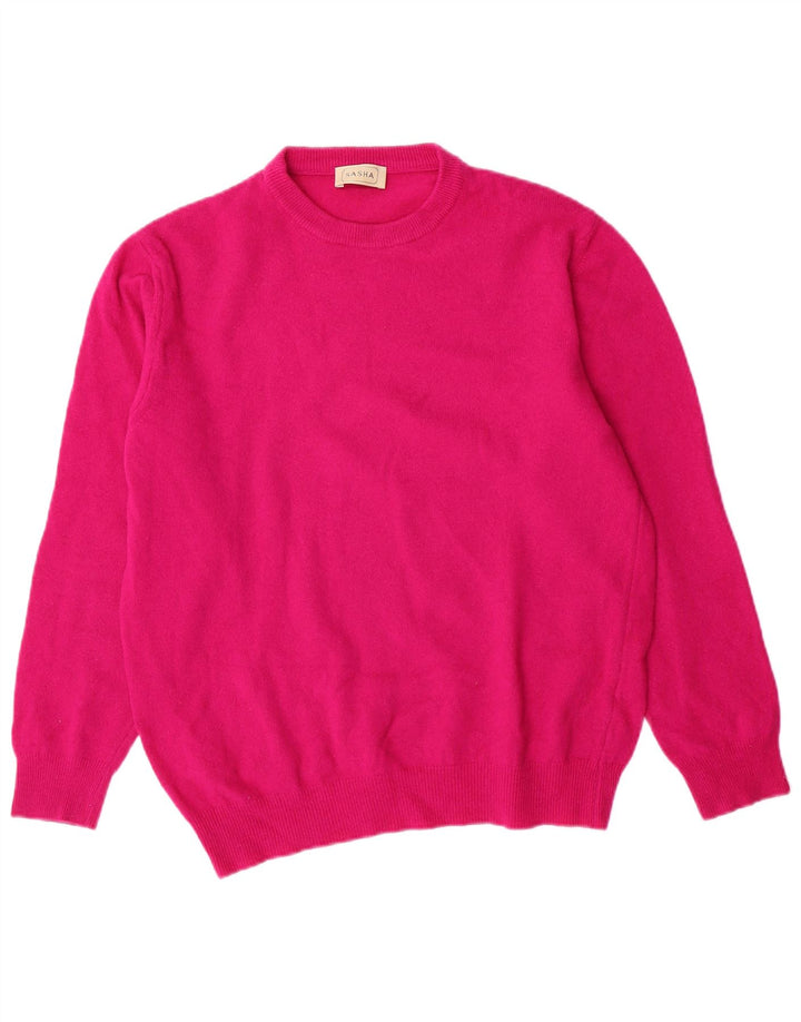 Suéter feminino SASHA com gola redonda, Reino Unido 14, grande, lã rosa