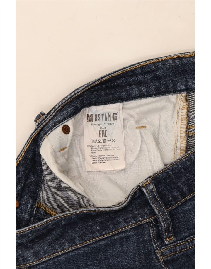 MUSTANG Mens Straight Jeans W34 L30 Azul Marinho Algodão