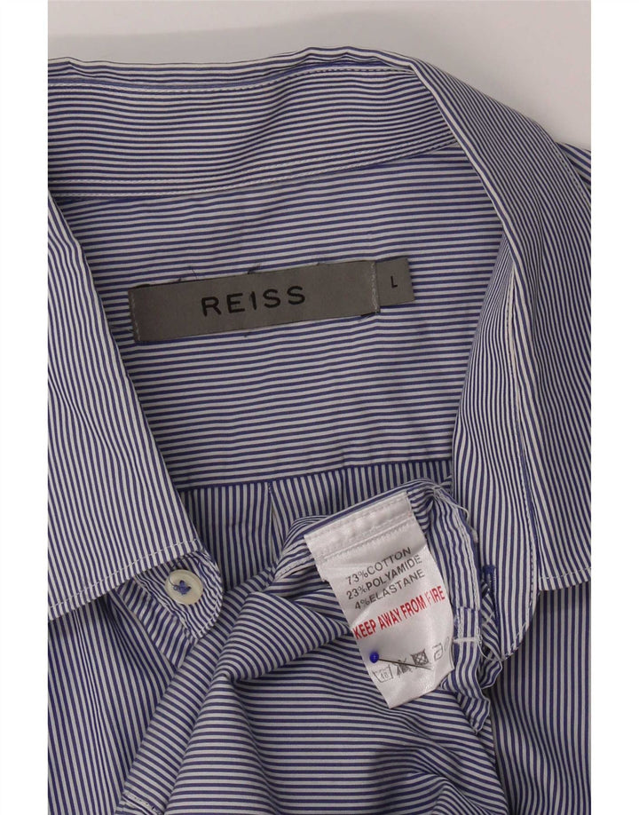 Camisa masculina Reiss grande algodão listrado azul marinho