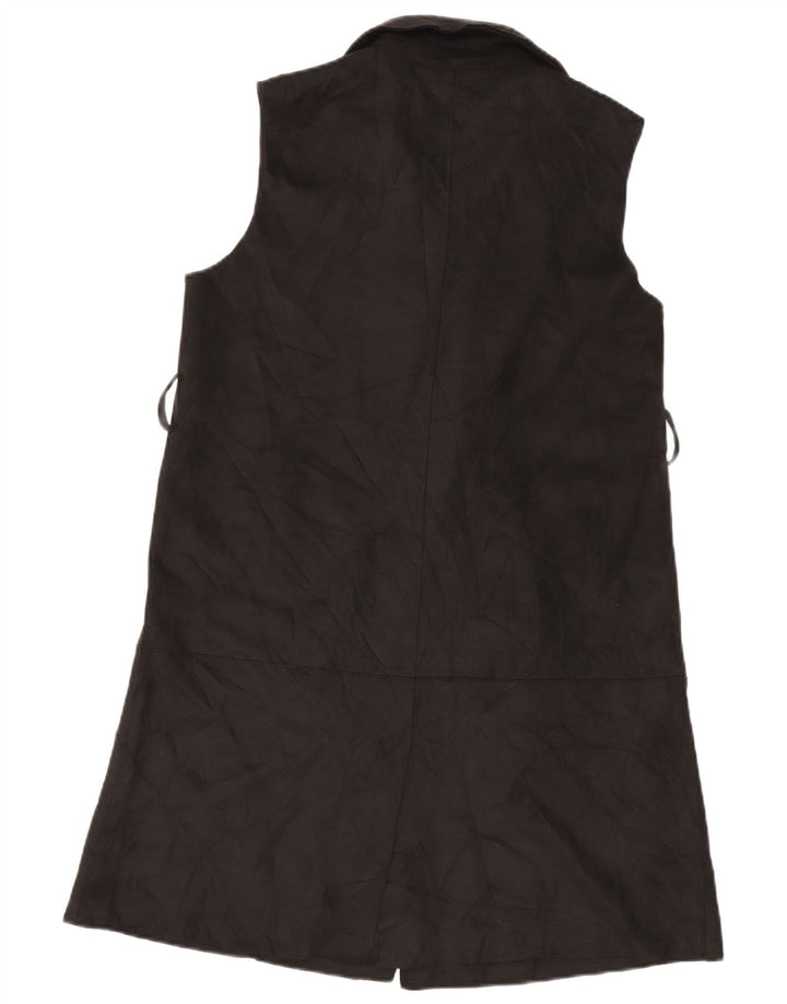 Zara Womens Double Breasted Longline Gilet UK 10 Pequeno Poliéster Preto