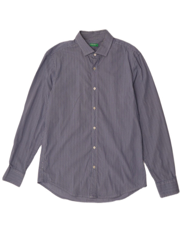 Camisa masculina Benetton grande algodão listrado azul