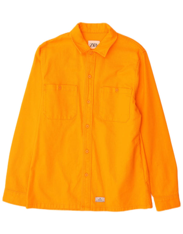 Zara Camisa masculina de flanela algodão laranja médio