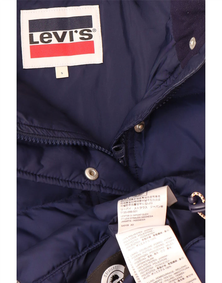 Jaqueta feminina acolchoada com capuz grande LEVI'S Reino Unido 10 pequena azul marinho