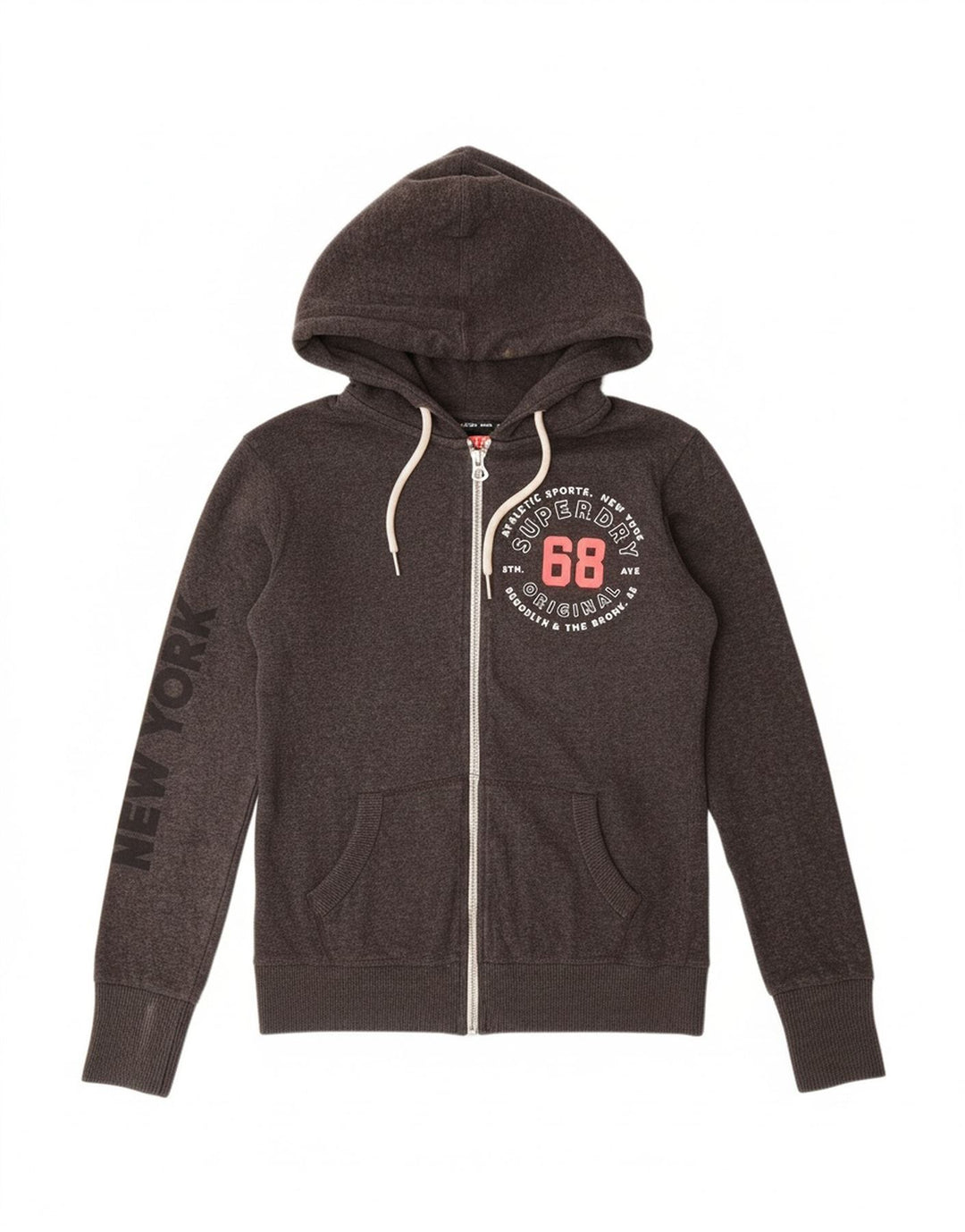 Suéter feminino SUPERDRY com capuz e zíper gráfico UK 6 XS algodão cinza