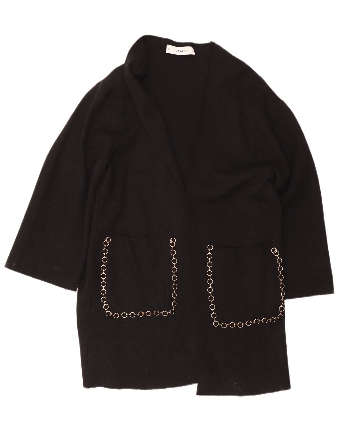 Suéter cardigã aberto Zara Longline feminino Reino Unido 16 grande preto