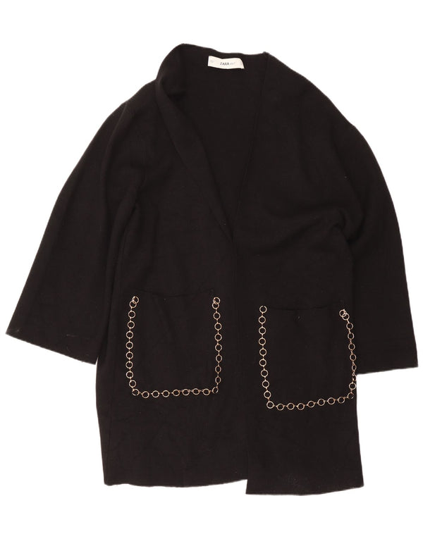 Suéter cardigã aberto Zara Longline feminino Reino Unido 16 grande preto
