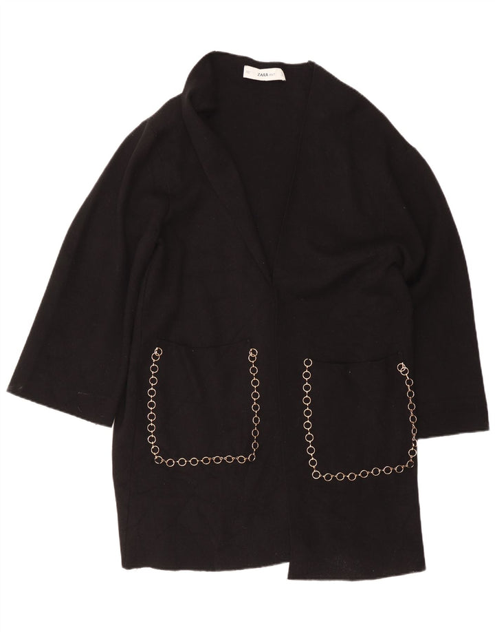Suéter cardigã aberto Zara Longline feminino Reino Unido 16 grande preto