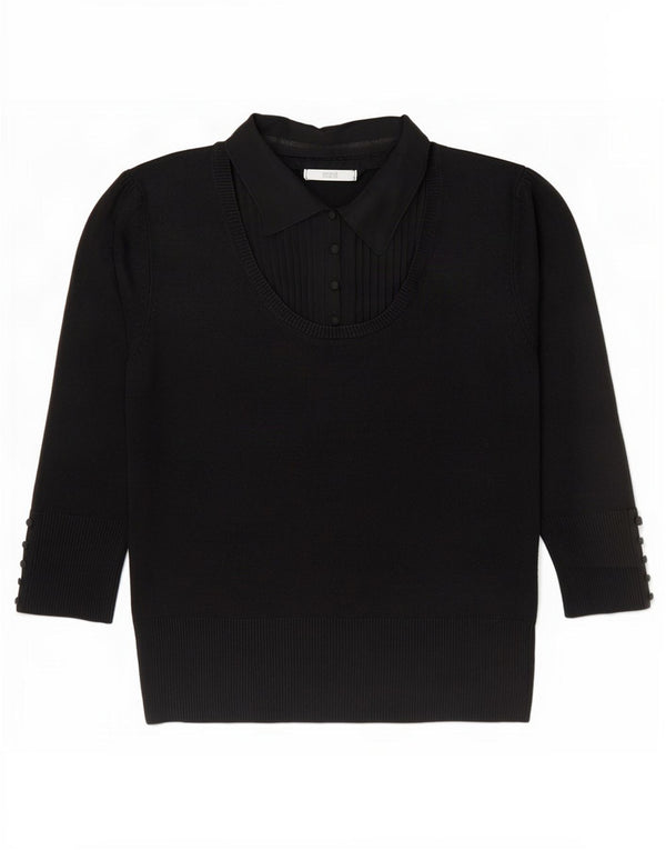 Suéter feminino Marks & Spencer com gola polo e gola polo Reino Unido 12 médio preto