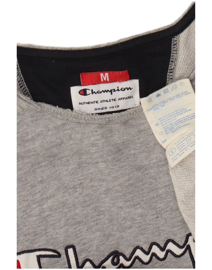 Champion moletom gráfico feminino jumper UK 14 bloco colorido cinza médio