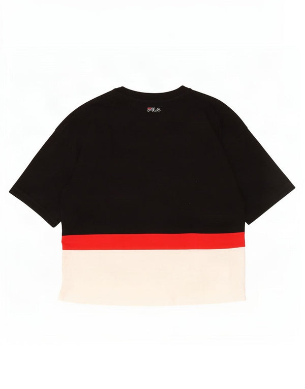 Fila Womens Graphic T-Shirt Top UK 10 Pequeno Algodão Colorblock Preto