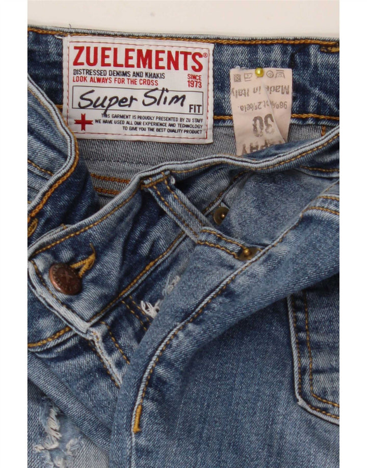 Zu Elements Jeans feminino super slim desgastado W30 L28 algodão azul