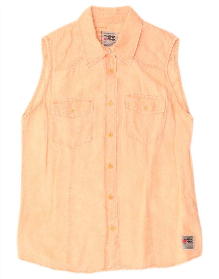 Camisa feminina sem mangas Think Pink UK 12 algodão laranja médio