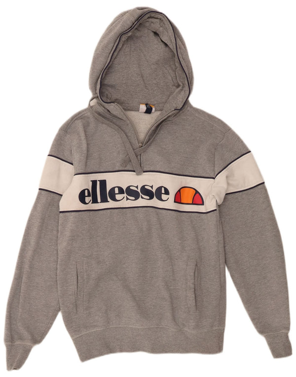 Ellesse moletom feminino com capuz e gola com zíper gráfico UK 10 bloco cinza pequeno