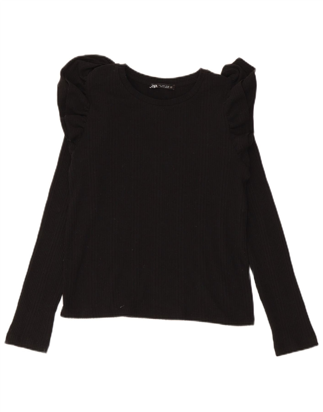 Top feminino Zara de manga comprida UK 10 pequeno algodão preto