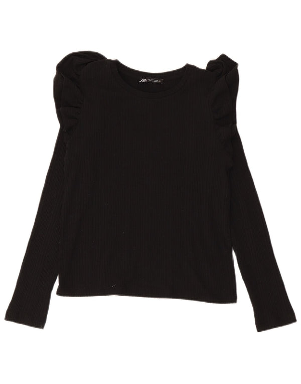 Top feminino Zara de manga comprida UK 10 pequeno algodão preto