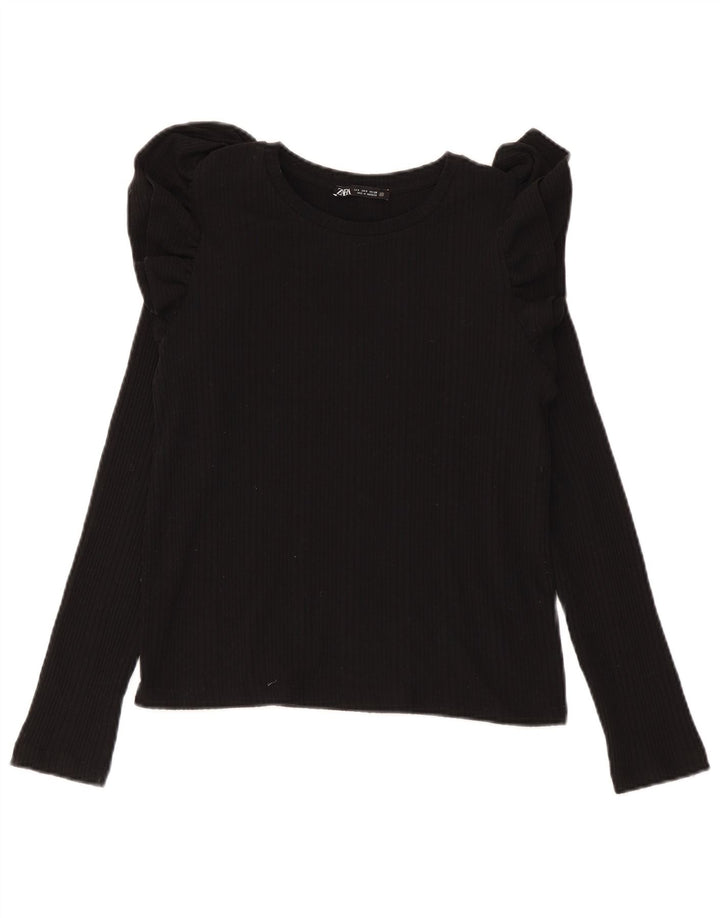 Top feminino Zara de manga comprida UK 10 pequeno algodão preto