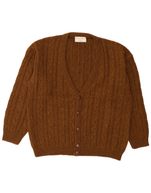 Suéter cardigã masculino vintage IT 54 XL lã de alpaca marrom