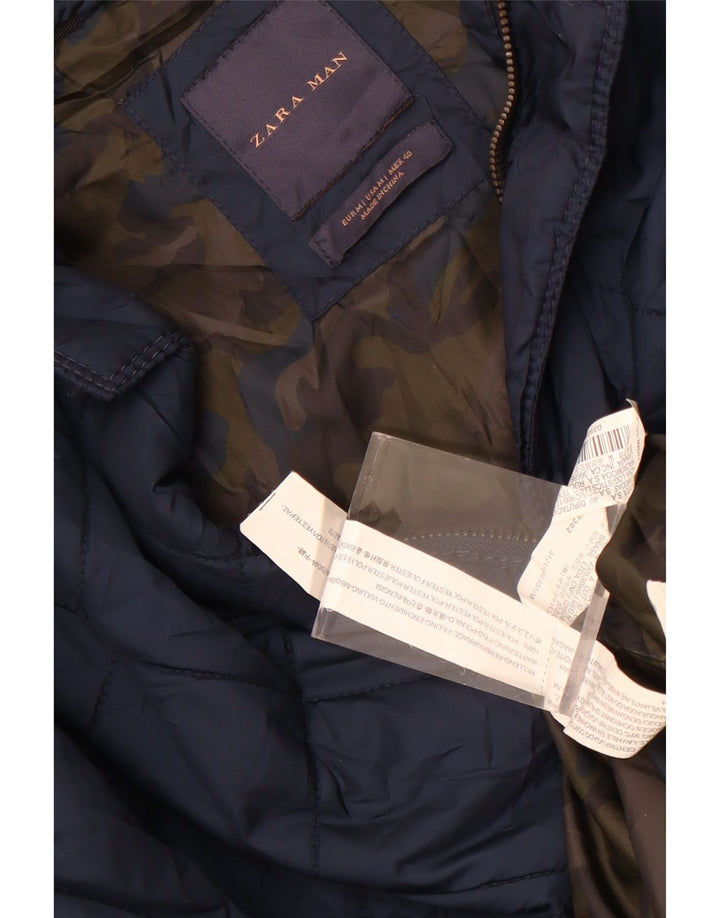 Jaqueta acolchoada masculina Zara UK 38 poliéster azul marinho médio