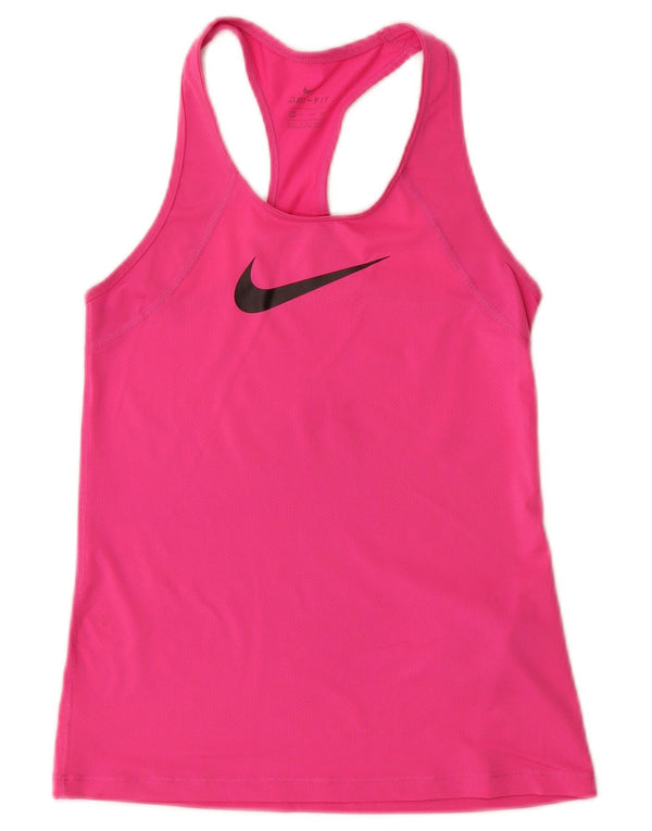 Nike Womens Dri Fit Graphic Vest Top UK 4 XS Rosa Poliéster