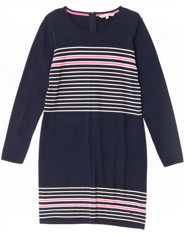 Vestido suéter feminino de manga comprida Crew Clothing UK 16 grande listrado azul marinho
