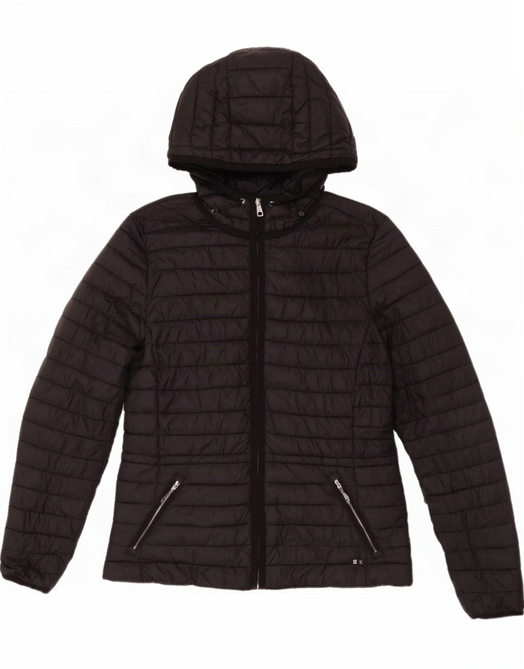 Jaqueta feminina acolchoada com capuz Massimo Dutti Reino Unido 12 médio preto nylon