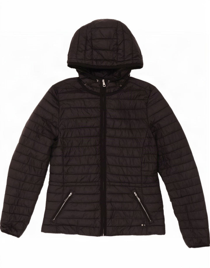 Jaqueta feminina acolchoada com capuz Massimo Dutti Reino Unido 12 médio preto nylon