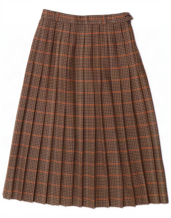 Saia plissada feminina Avoca média W28 marrom houndstooth lã nova