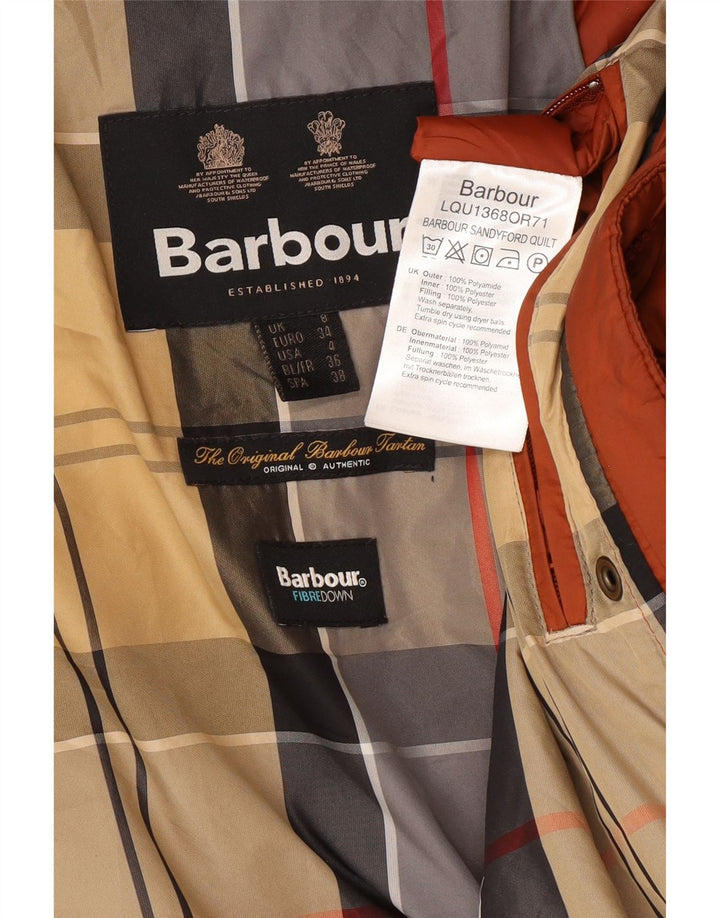 Casaco feminino acolchoado com capuz e capuz Barbour UK 8 pequeno marrom poliamida