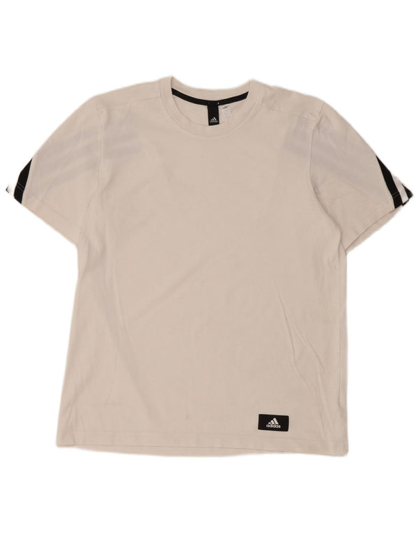 Adidas Mens Camiseta Top Médio Algodão Branco