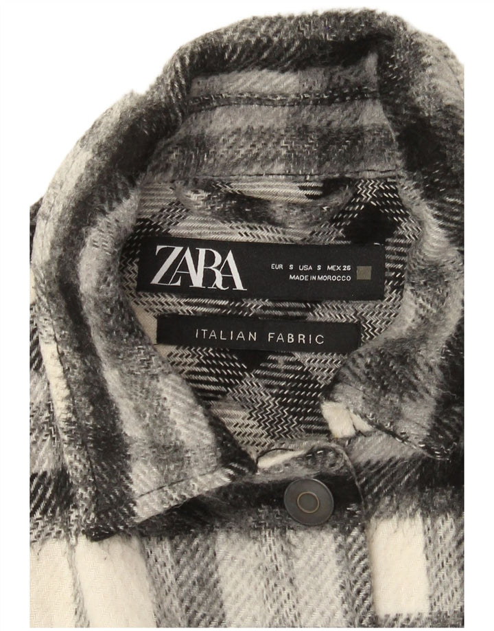 Zara Womens Oversized Bomber Jacket UK 10 Small Grey Check