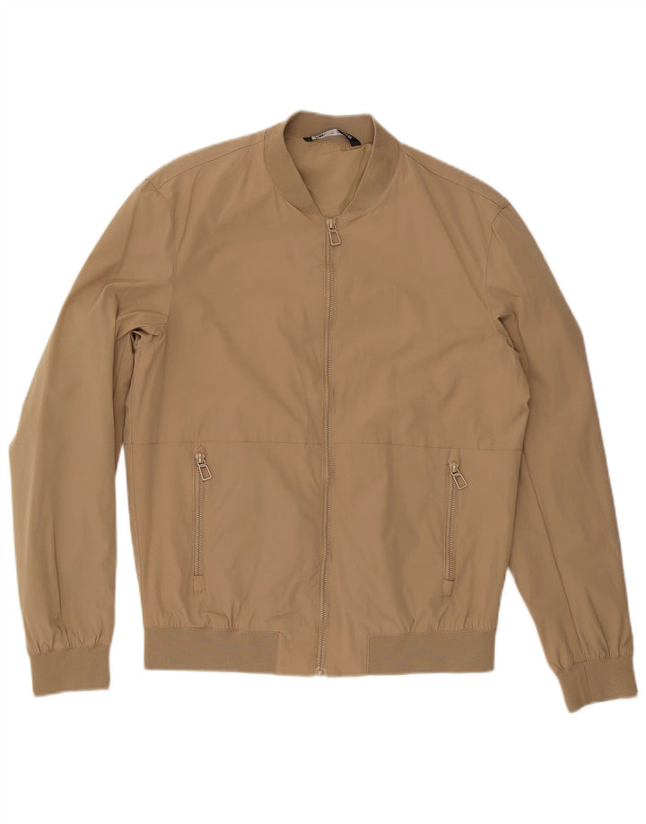 Jaqueta bomber masculina ZARA UK 38 poliéster bege médio