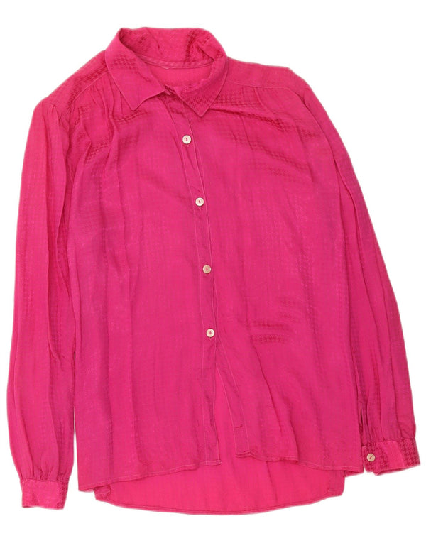 Blusa feminina vintage UK 12 rosa médio houndstooth