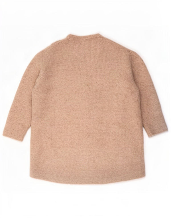 Suéter feminino Zara com manga 3/4 e gola redonda Reino Unido 14 médio bege
