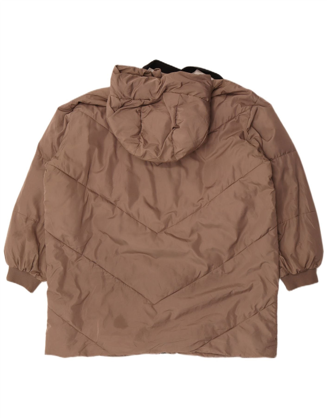 Casaco acolchoado com capuz grande Zara feminino UK 18 XL marrom poliéster