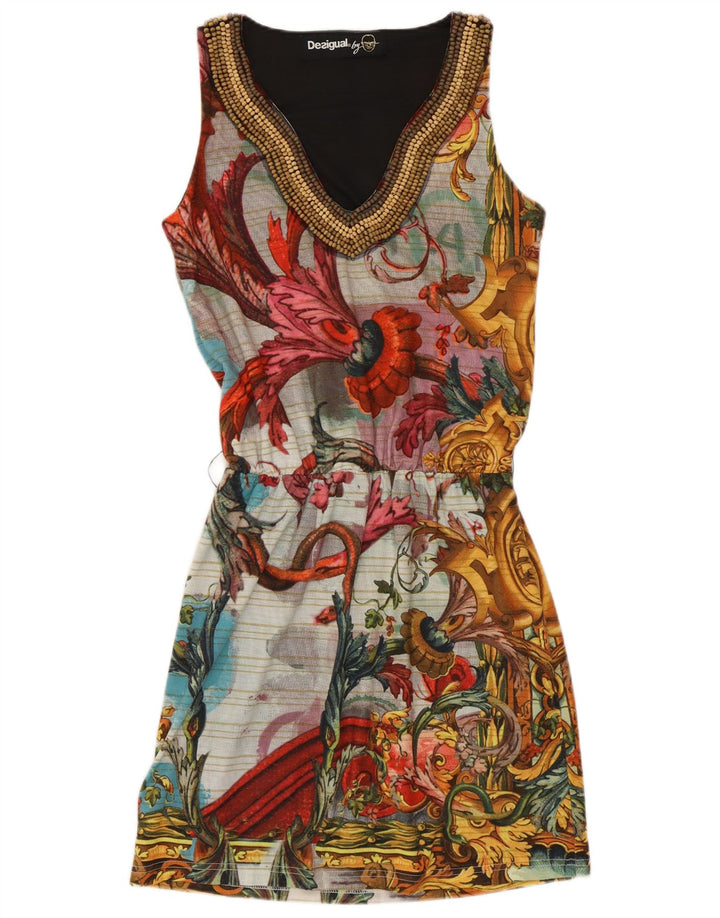 Vestido básico feminino sem mangas Desigual UK 10 pequeno floral multicolorido