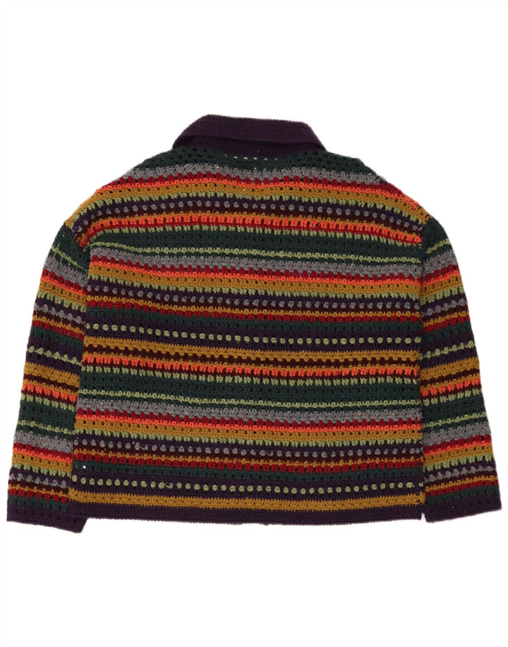 Suéter cardigã feminino grande da Unif Reino Unido 10 pequeno listrado multicolorido