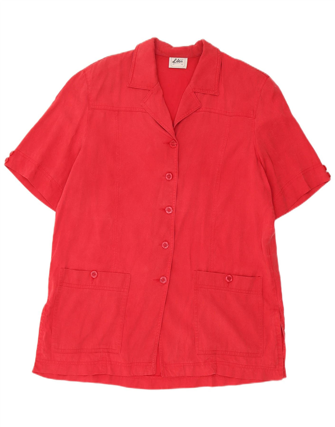 Jaqueta blazer feminina vintage de manga curta com 5 botões UK 14 Tencel vermelho grande
